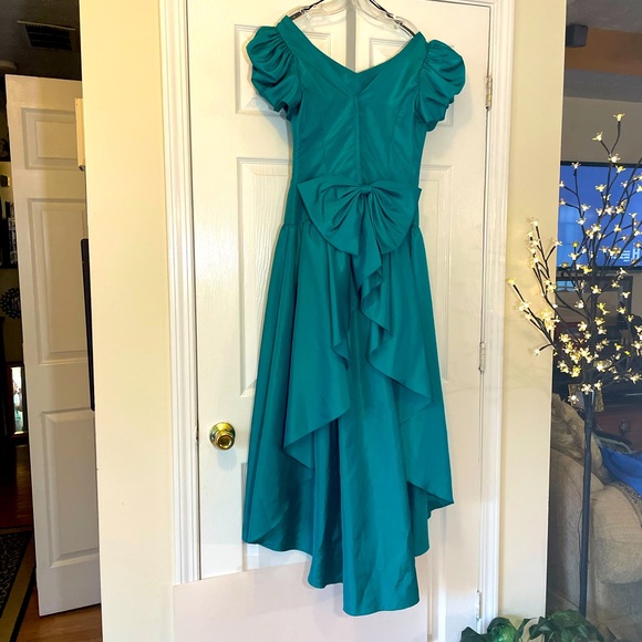 1980s ILGWU forest green bridesmaid prom evening gown vintage ball gown puff fun - Picture 3 of 15